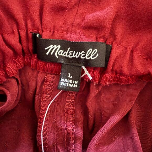 MADEWELL | Burgundy Jacquard Deep-V Ruffled Jumpsuit | Large - Picture 7 of 7